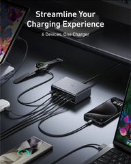 Anker Prime Charger (200W, 6 Ports, GaN) and Anker USB-C to USB-C Cable (6 ft, 240W, Upcycled-Braided)