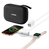 Anker MagGo Wireless Charging Station (3-in-1, Foldable Pad, Aurora White, with Travel Case & Adapter)
