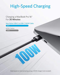 New Nylon USB-C to USB-C 100W Cable (10 ft, 2-Pack）
