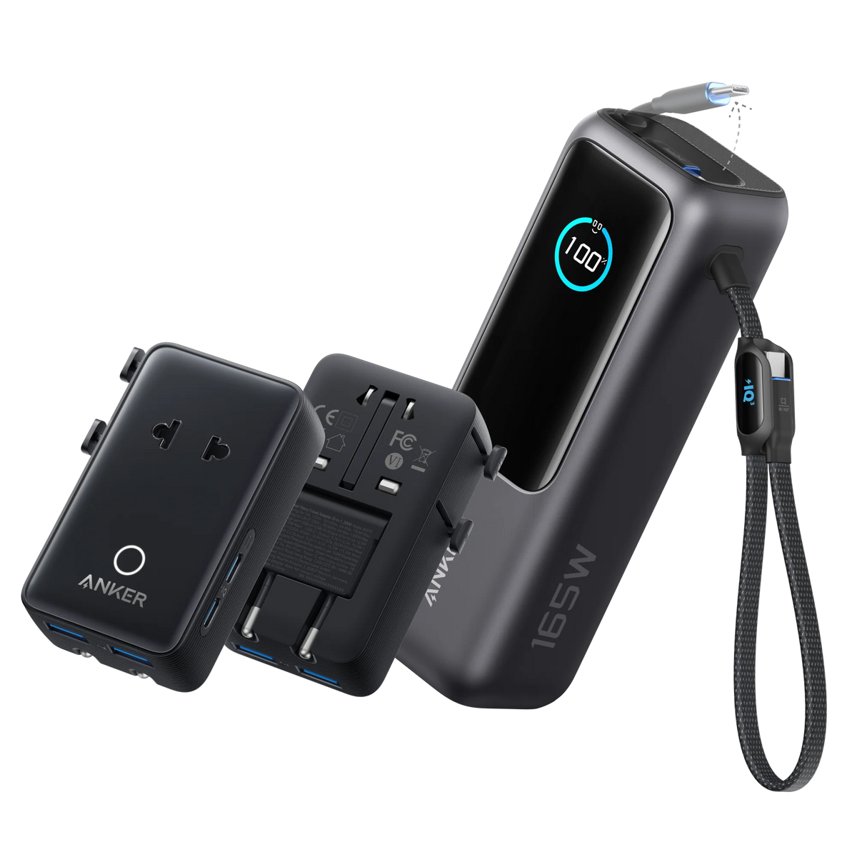 Anker Laptop Power Bank (25K, 165W, Built-In and Retractable Cables) and Anker Nano Travel Adapter (5-in-1, 20W, 1-Pack)